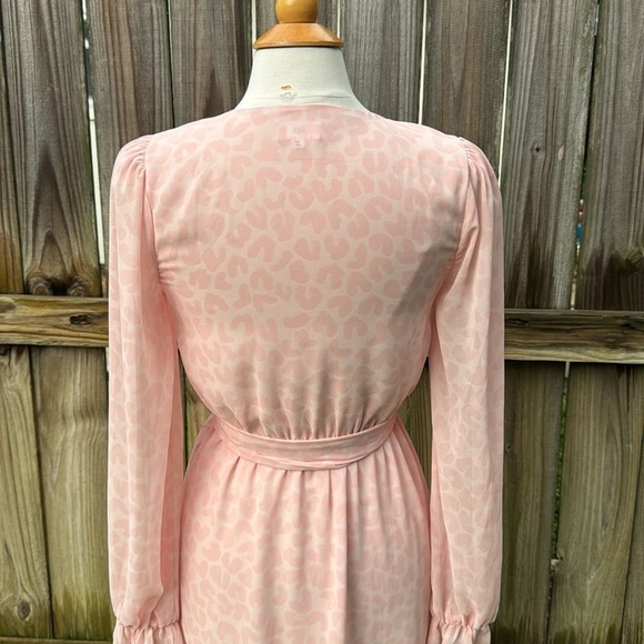 LPA pink leopard chiffon ruffle wrap duster dress - size small - Picture 9 of 12